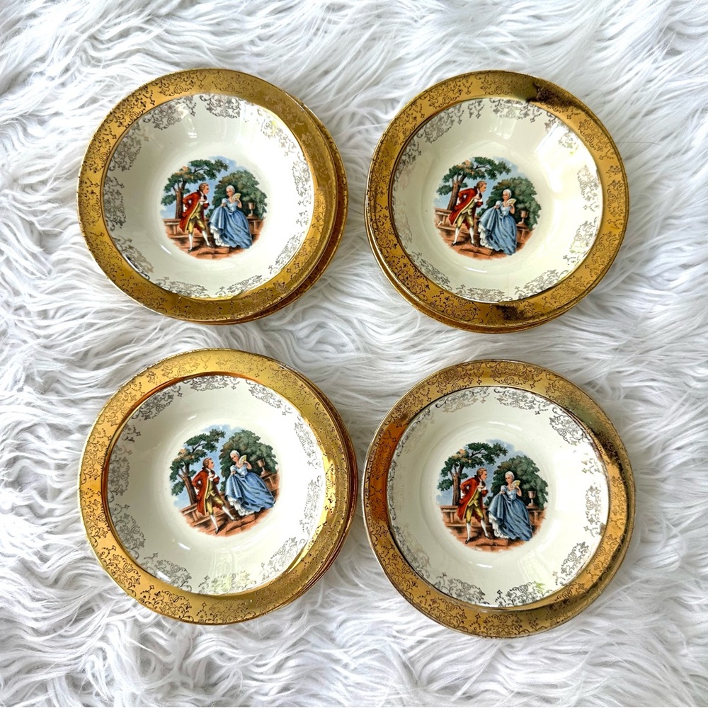 CREST-O-GOLD SABIN WARRANTED 22K PLATE & SAUCER VINTAGE COLLECTIBLE 8 pieces
